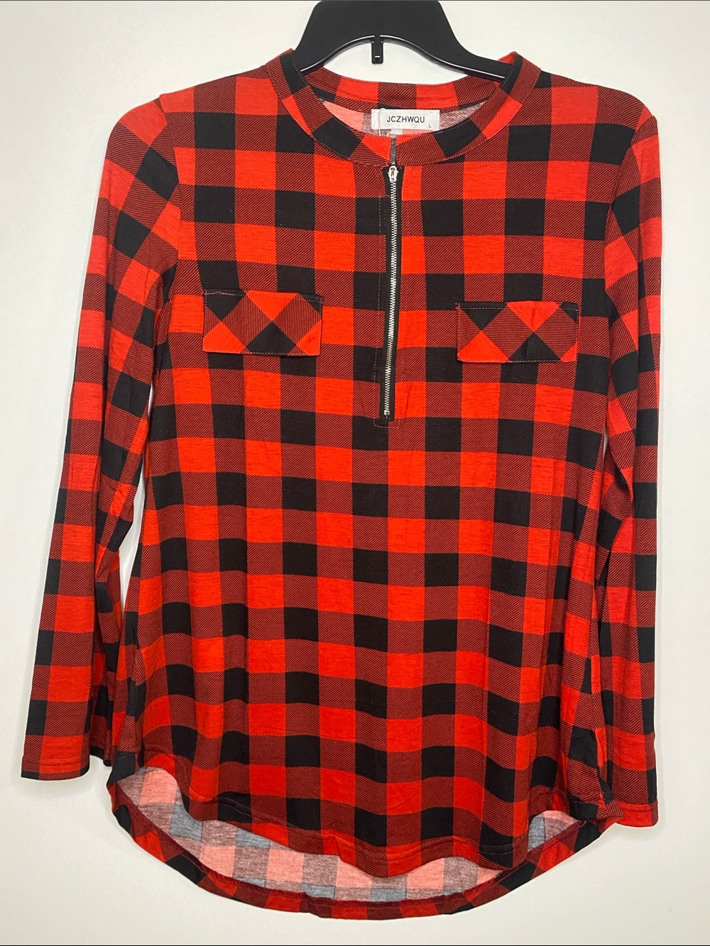 Red & Black Plaid Zip-Neck Tunic